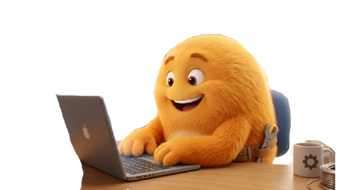 こうくんが机でPC作業をしているイラスト